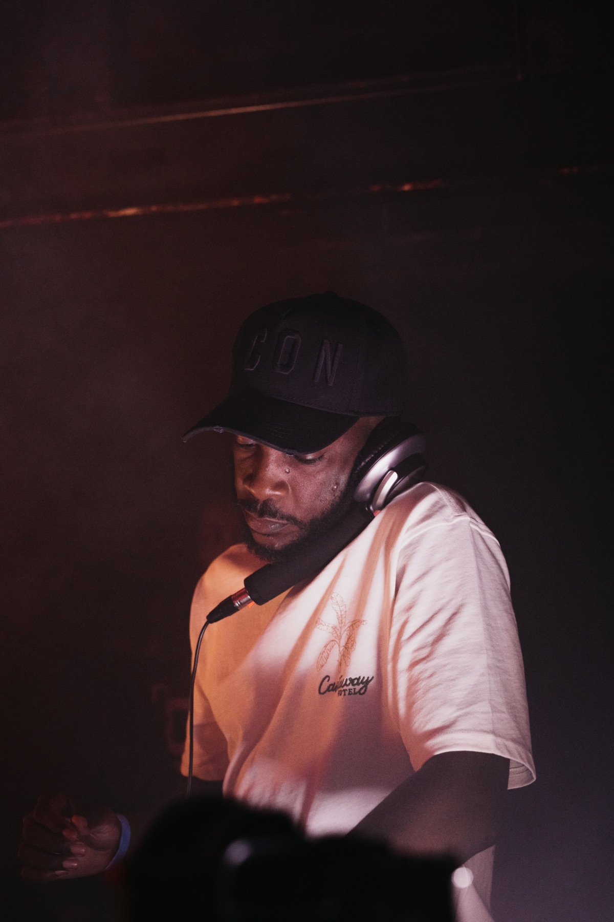 Morgan Black with headphones